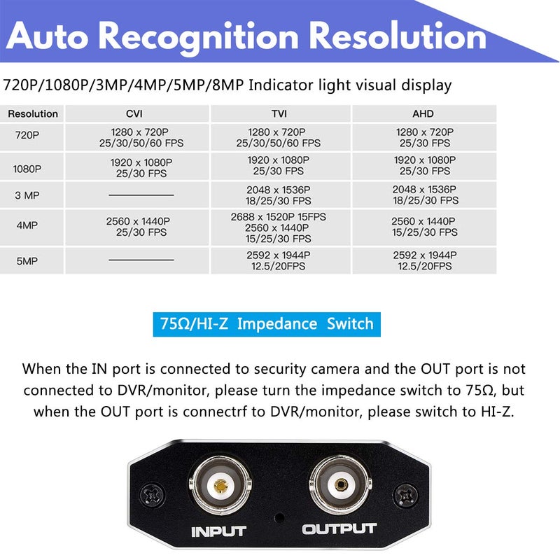 Wonlyus TVI/CVI/AHD to HDMI Converter, Full HD 4K 720P/ 1080P/ 3MP/ 4MP/ 5MP/ 8MP BNC to HDMI Video Adapter for Monitor HDTV DVRs - Image 5